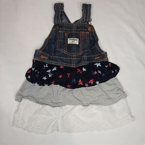 OshKosh Overalls Denim Dress Star Jumper Girls Ruffled Tiered Skirt Vestbak 4T
